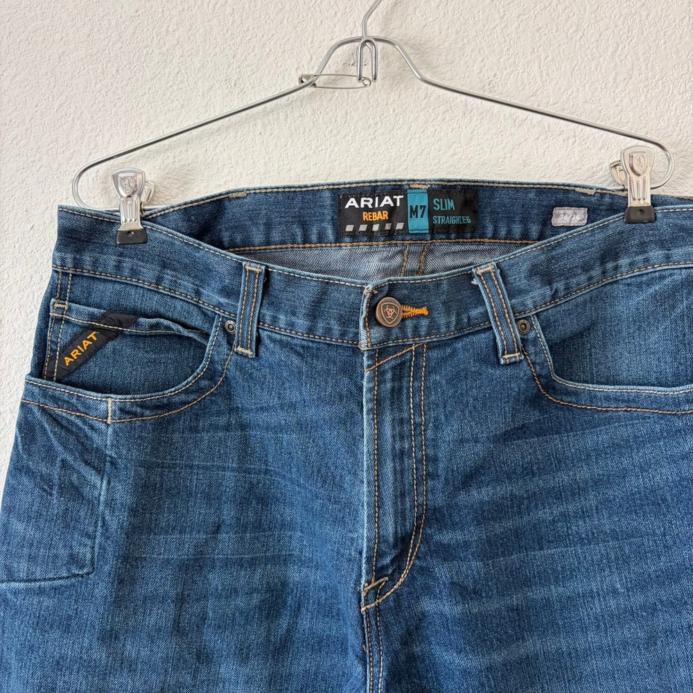 Ariat Rebar M7 Slim Straight Leg Jeans Mens 36x34 Blue DuraStretch 10034628 - Picture 2 of 6